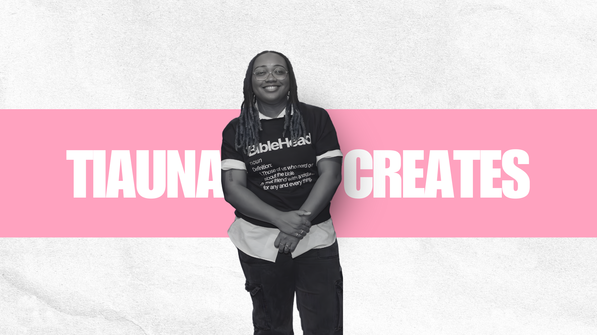 Tiauna Creates — portrait with pink banner wordmark